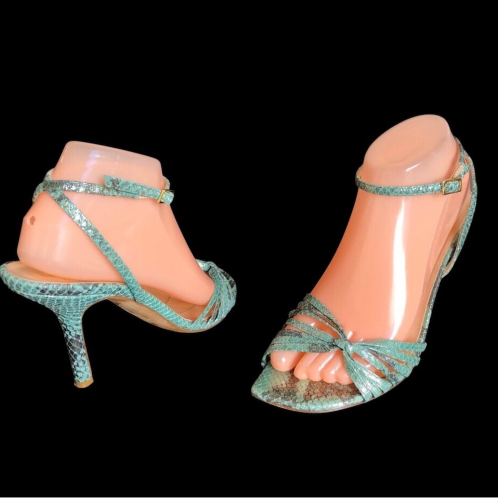 Kate Spade Silver Mules Silver Snakeskin Heel Sandals Size 8.5 EUC